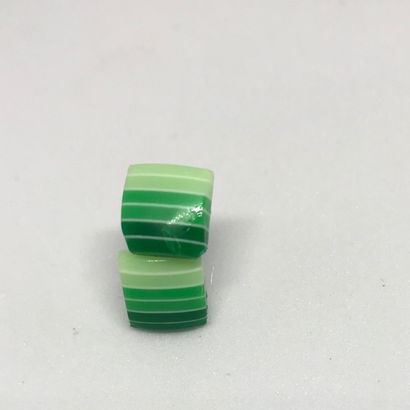 Green Striped Minimalist Repurposed Stud Earrings - Picture 2 of 16